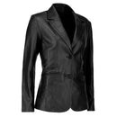 Women's Two-Button Black Leather Blazer Leathers Crafted