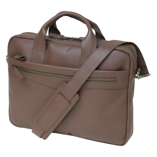 Genuine Leather Briefcase Messenger Bag – Taupe Leather Work Bag