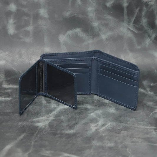 Navy Blue Leather Bifold Wallet for Men – Slim Minimalist Pocket Wallet | Leathers Crafted