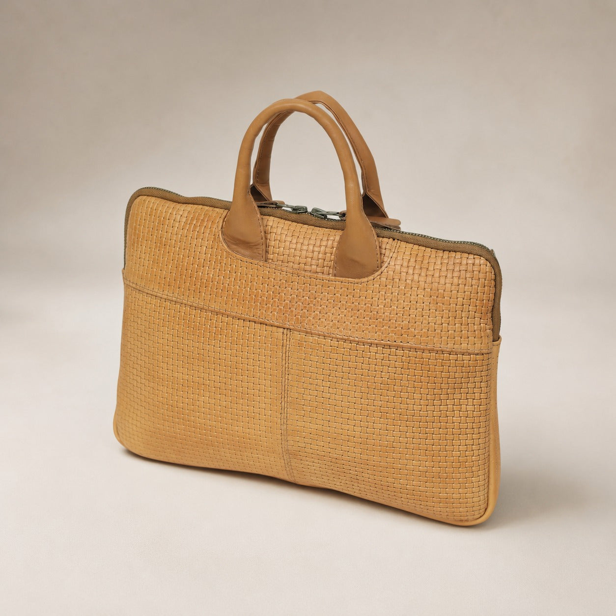 Navy Blue Woven Leather Briefcase – Slim Professional Work Bag | Leathers Crafted