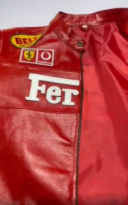 Ferrari Inspired Red Leather Racing Jacket for Men