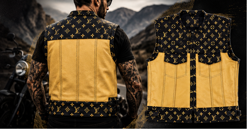LV Style Biker Leather Vest