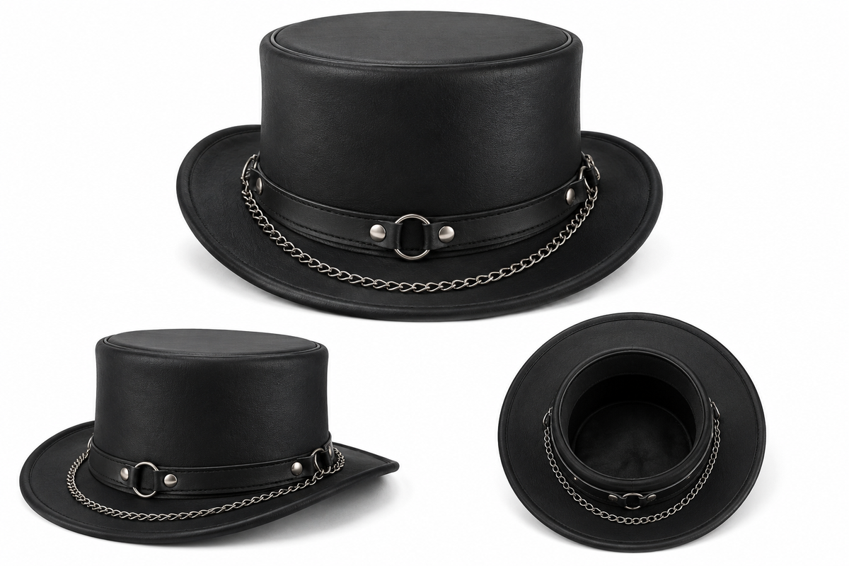Leathers Crafted™ Midnight Chain Leather Top Hat