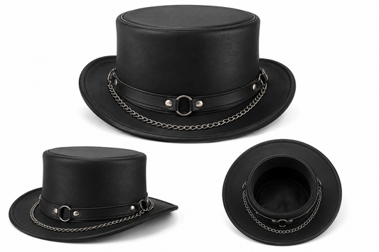 Leathers Crafted™ Midnight Chain Leather Top Hat