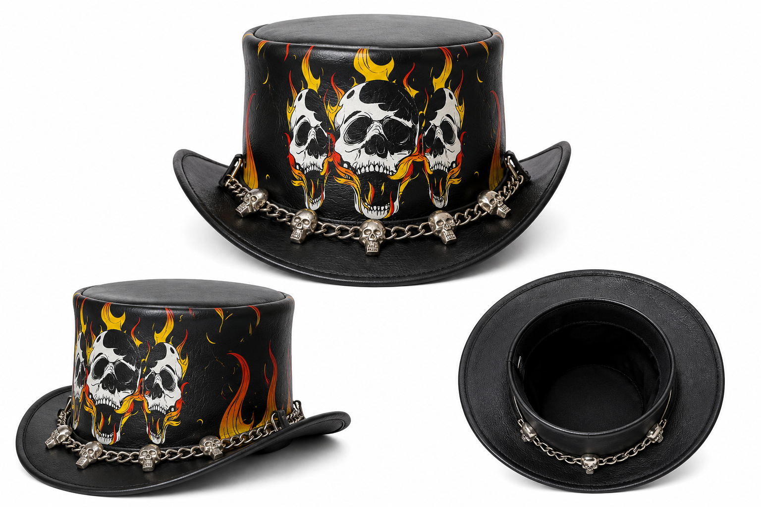 Leathers Crafted™ Inferno Skull Gothic Top Hat