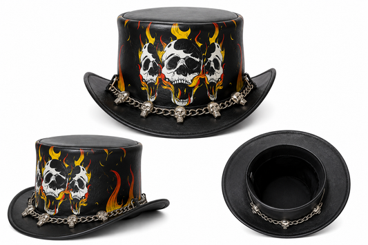 Leathers Crafted™ Inferno Skull Gothic Top Hat