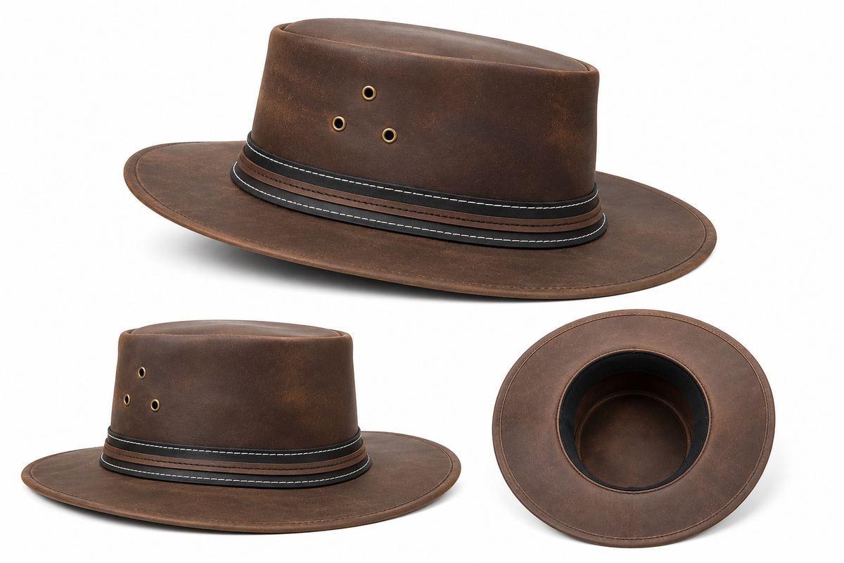 Leathers Crafted™ Vintage Brown Outback Leather Hat