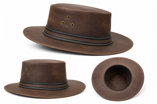 Leathers Crafted™ Vintage Brown Outback Leather Hat