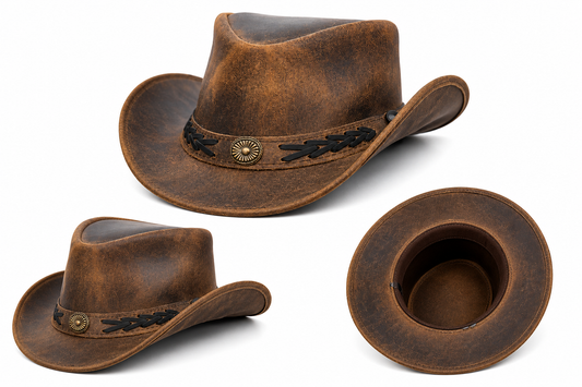 Leathers Crafted™ Vintage Distressed Leather Cowboy Hat