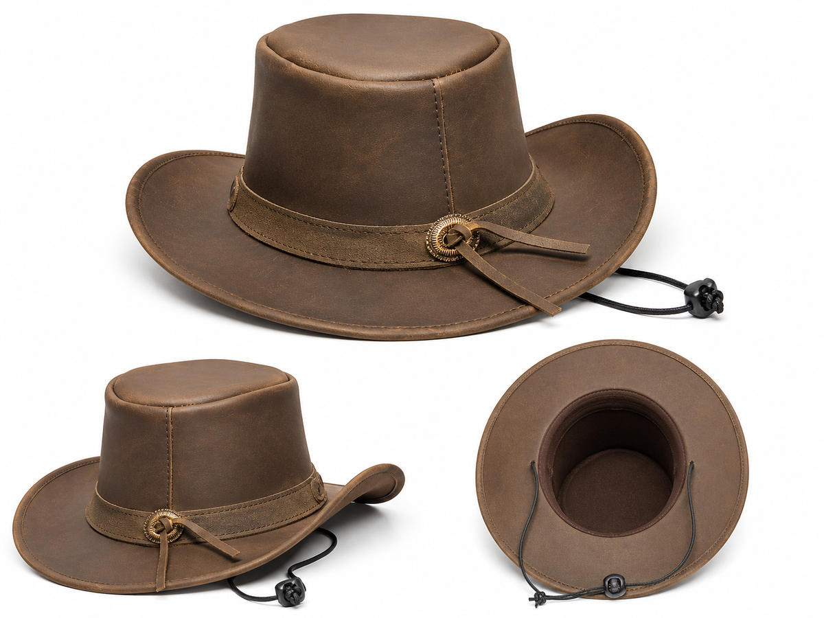 Leather Crafted™ Outback Brown Leather Cowboy Hat