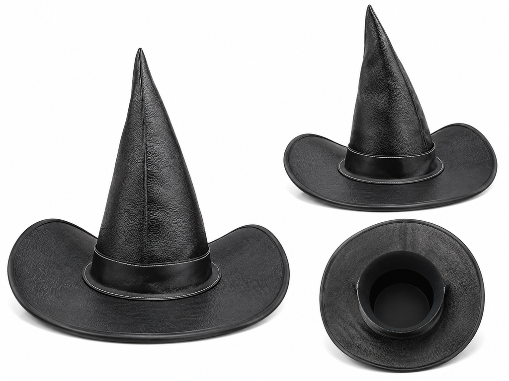 Leathers Crafted™ Black Wizard Witch Hat – Handmade Gothic Fantasy Leather Hat