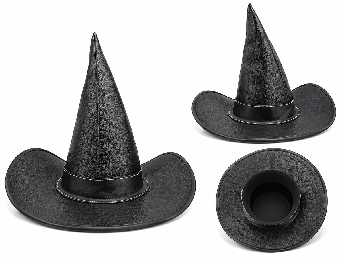 Leathers Crafted™ Black Wizard Witch Hat – Handmade Gothic Fantasy Leather Hat