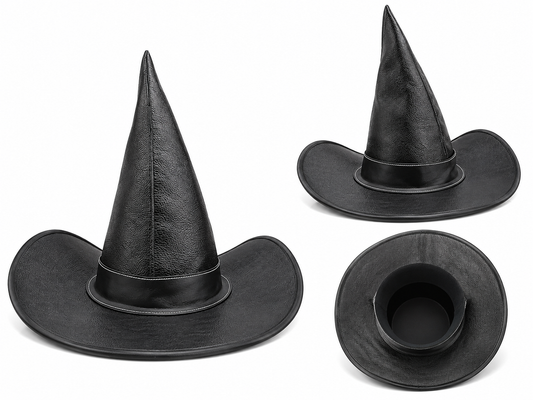 Leathers Crafted™ Black Wizard Witch Hat – Handmade Gothic Fantasy Leather Hat