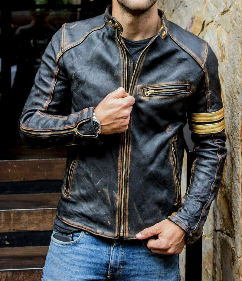 Vintage Black Leather Bomber Jacket Leather House