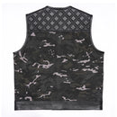 Ride in Style: Black Leather Biker Vest with Camo Flair Leathers Crafted