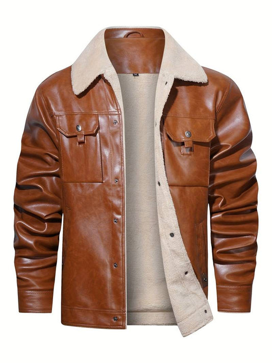 Wood Brown Men's Leather Real Fur jacket" Leathers Crafted