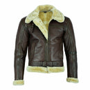 MEN' s Brown Faux Leather Aviator Jacket with Fur Collar Leathers Crafted