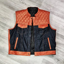 Orange black double-Sided Leather Biker Vest – Versatile Style, Ultimate Durability Leathers Crafted
