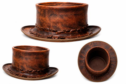 Leather Crafted™ Vintage Distressed Brown Leather Top Hat