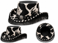 Leather Crafted™ Black & White Cowhide Fringe Western Hat