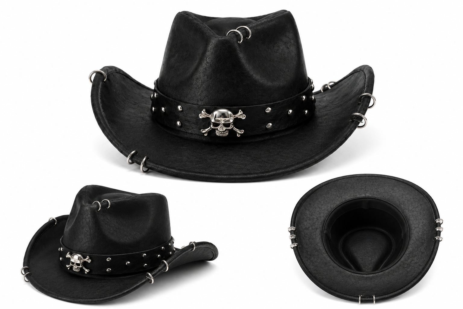 Leather Crafted™ Black Skull Rider Leather Hat