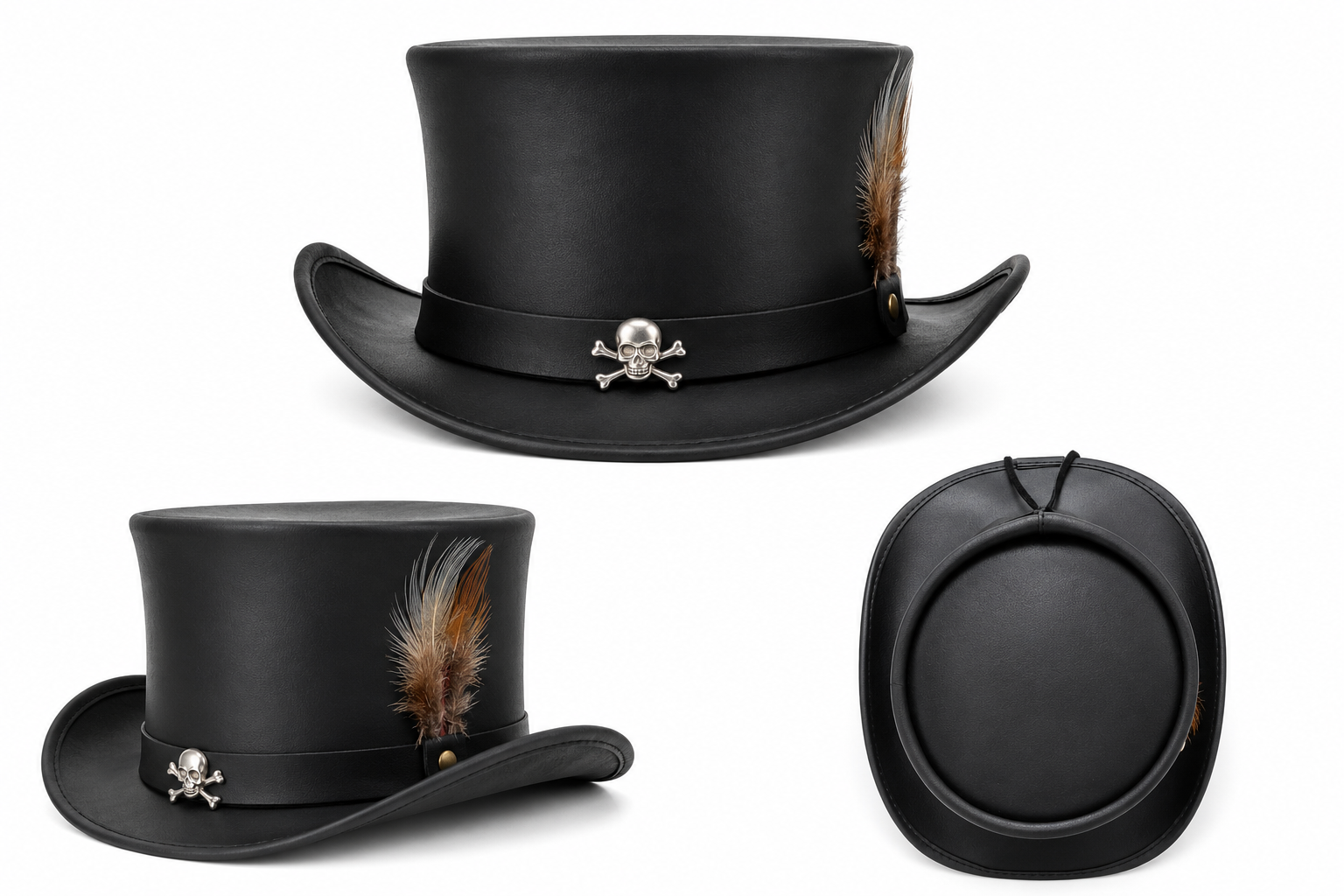 Leather Crafted™ Black Leather Top Hat Premium Handmade Gothic & Steampunk Leather Hat