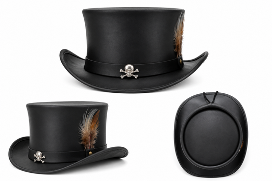 Leather Crafted™ Black Leather Top Hat Premium Handmade Gothic & Steampunk Leather Hat