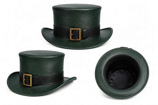 Leather Crafted™ Black Gothic Leather Top Hat | Handmade Steampunk Hat
