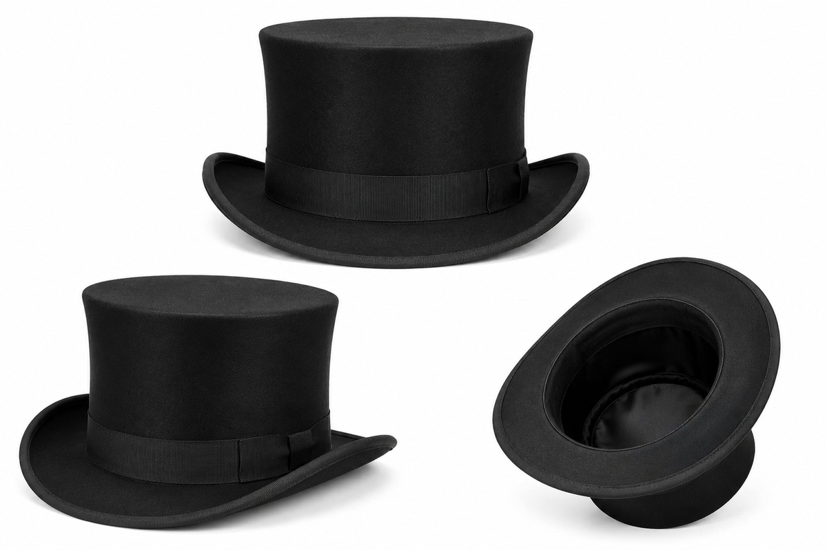 Black Gothic Leather Top Hat with Skull Accent