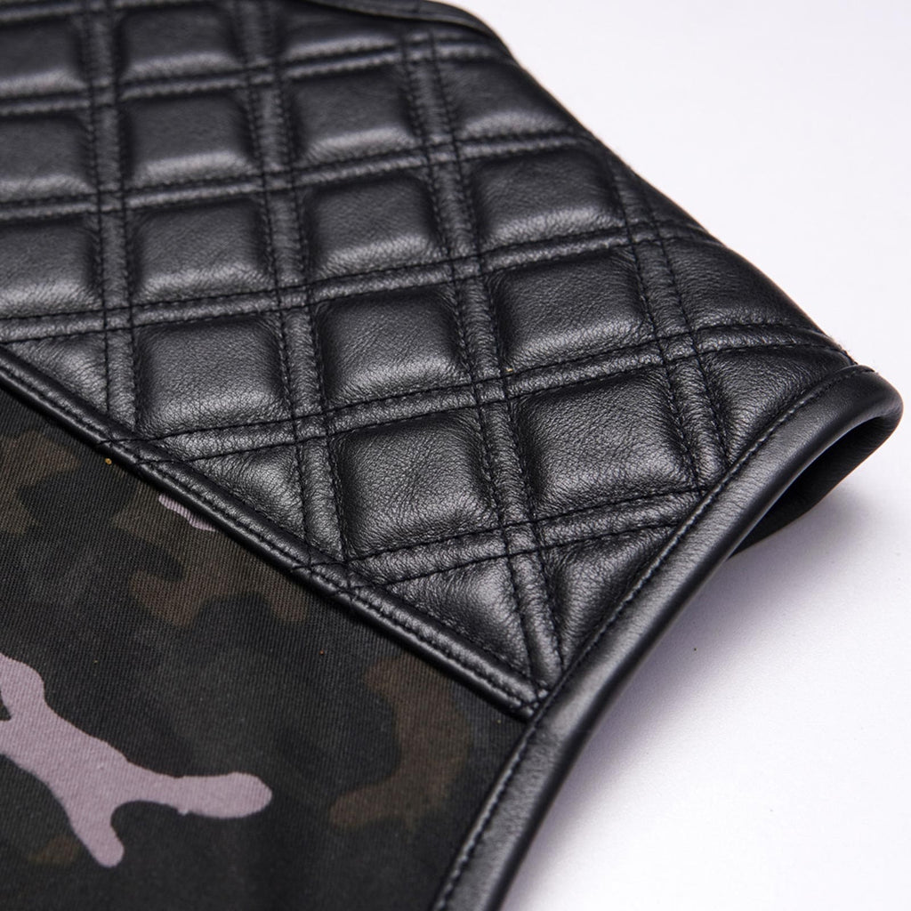 Ride in Style: Black Leather Biker Vest with Camo Flair Leathers Crafted