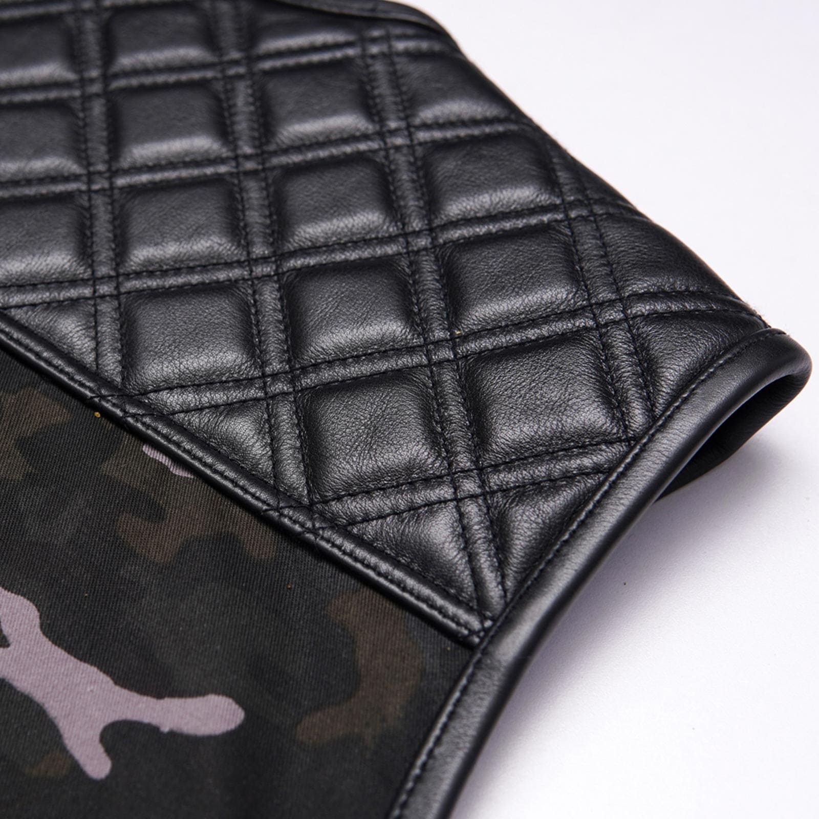 Ride in Style: Black Leather Biker Vest with Camo Flair Leathers Crafted