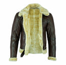 MEN' s Brown Faux Leather Aviator Jacket with Fur Collar Leathers Crafted