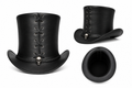 Black Gothic Steampunk Top Hat with Skull Accent – Faux Leather Victorian Costume Hat for Men & Women