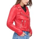 Belted Rider Red Jacket for Women Leathers Crafted