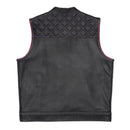 Double-Stitched Black Leather Vest Featuring Inner Flag Design Leathers Crafted