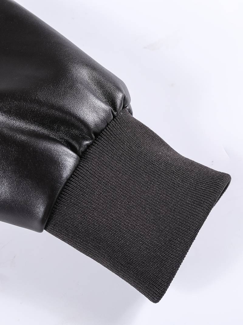 Men's Black Faux Leather Aviator Jacket with Fur Collar Leathers Crafted