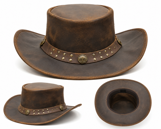 Leathers Crafted™ Vintage Frontier Studded Leather Cowboy Hat