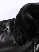 Men's Black Faux Leather Aviator Jacket with Fur Collar Leathers Crafted