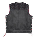 Stylish Diamond Quilted Black Leather Vest Featuring Double Stitching and Flag Liner Leathers Crafted