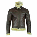 MEN' s Brown Faux Leather Aviator Jacket with Fur Collar Leathers Crafted