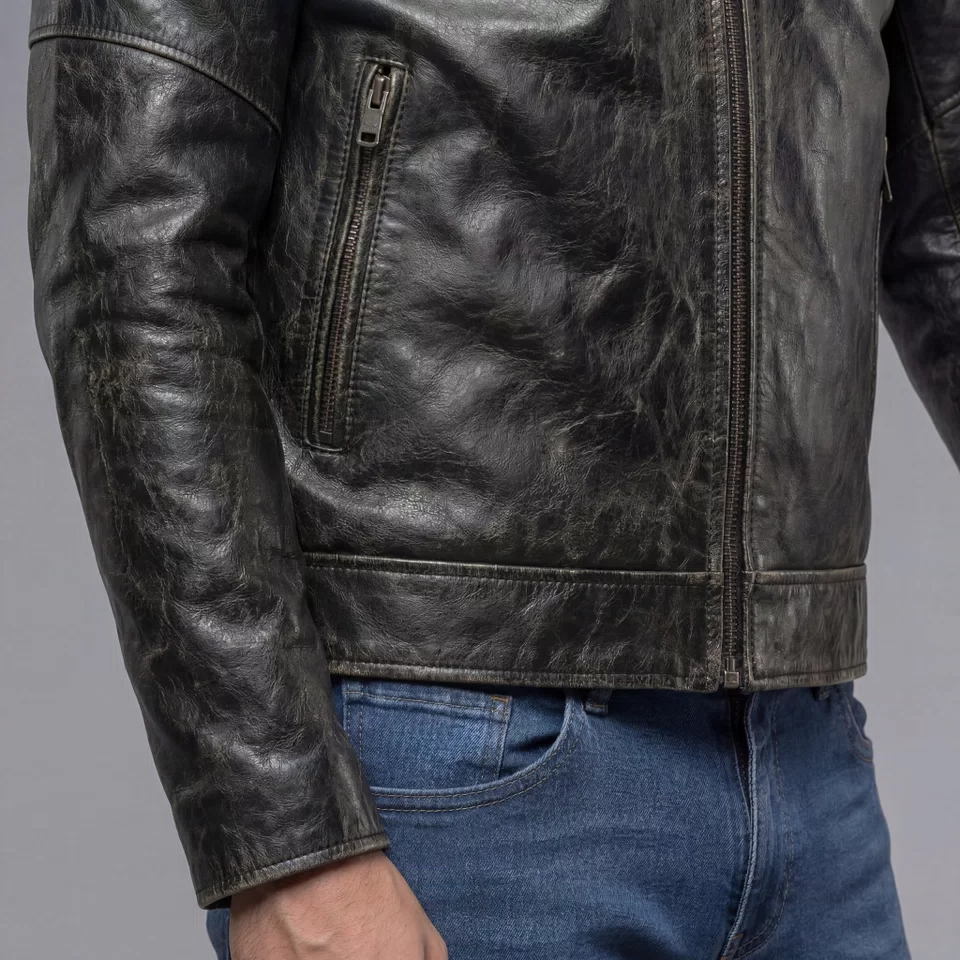 Men's Black Leather Motorcycle Jacket – Quilted Shoulder Biker Jacket