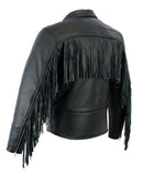 Classic Black Leather Biker Jacket with Fringe Accents Leathers Crafted