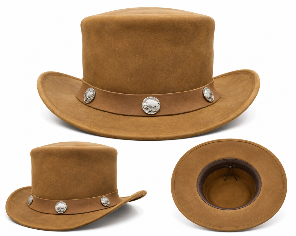 Leathers Crafted™ Buffalo Coin Leather Top Hat