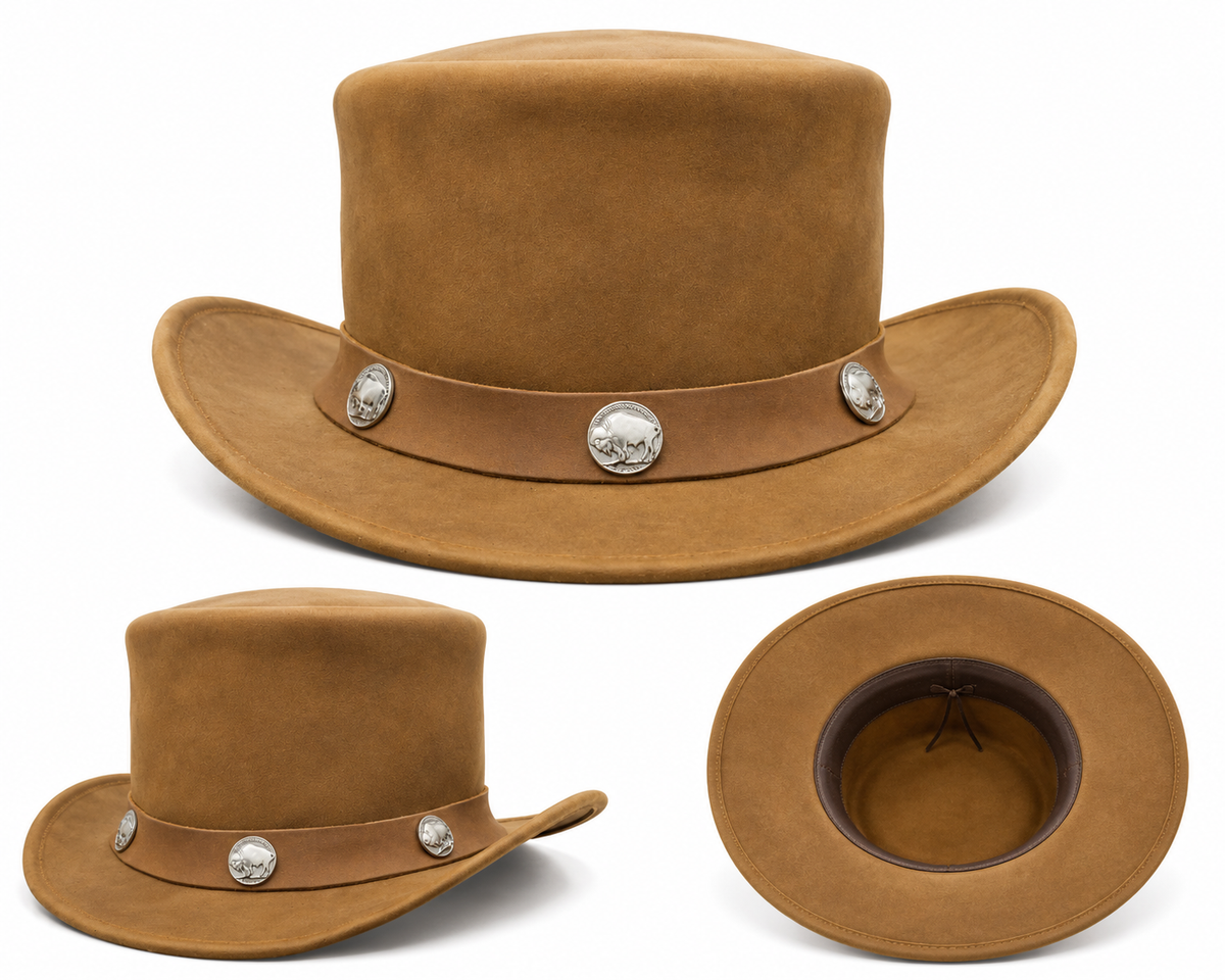 Leathers Crafted™ Buffalo Coin Leather Top Hat