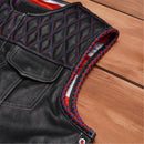Stylish Diamond Quilted Black Leather Vest Featuring Double Stitching and Flag Liner Leathers Crafted