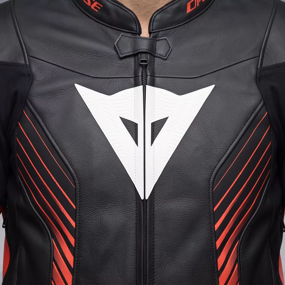 Men’s Motorcycle Leather Racing Jacket – Black & Orange Sport Biker Jacket