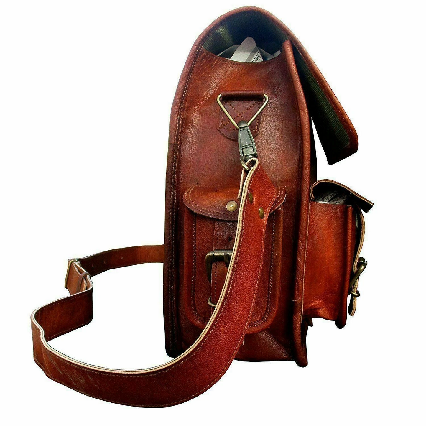 Vintage Brown Leather Messenger Bag – Large Crossbody Shoulder Satchel Briefcase