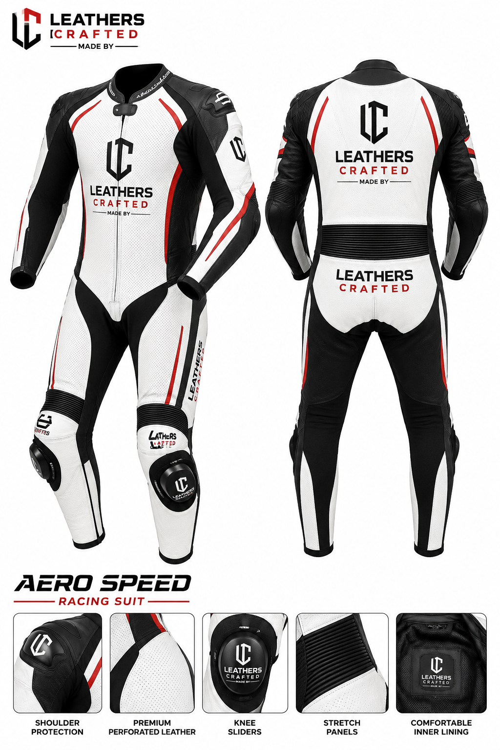 Aero Speed Motorcycle Racing Leather Suit – Premium CE Armored One-Piece Track Day Racing Suit | Leathers Crafted