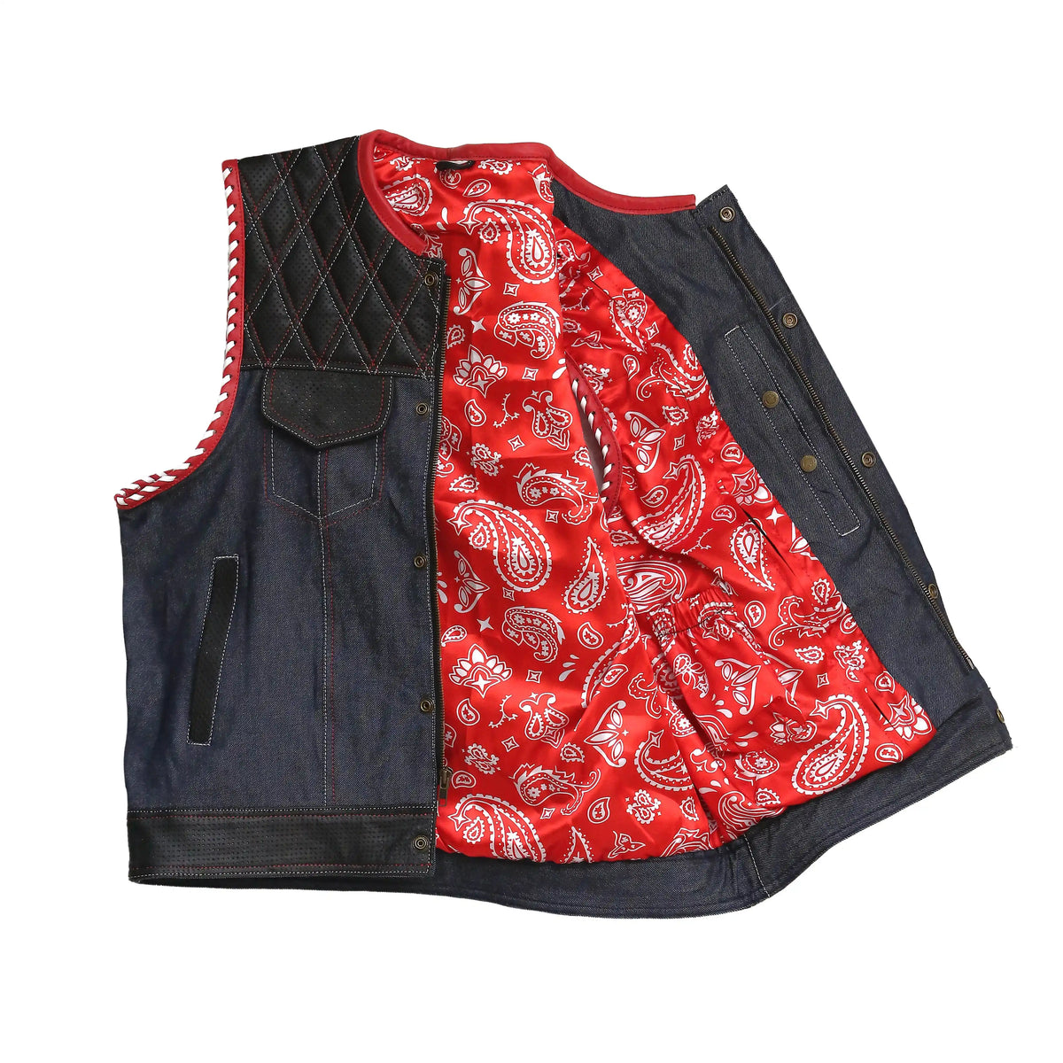 "Black and Red Soft leather Motorbike vest" Leathers Crafted