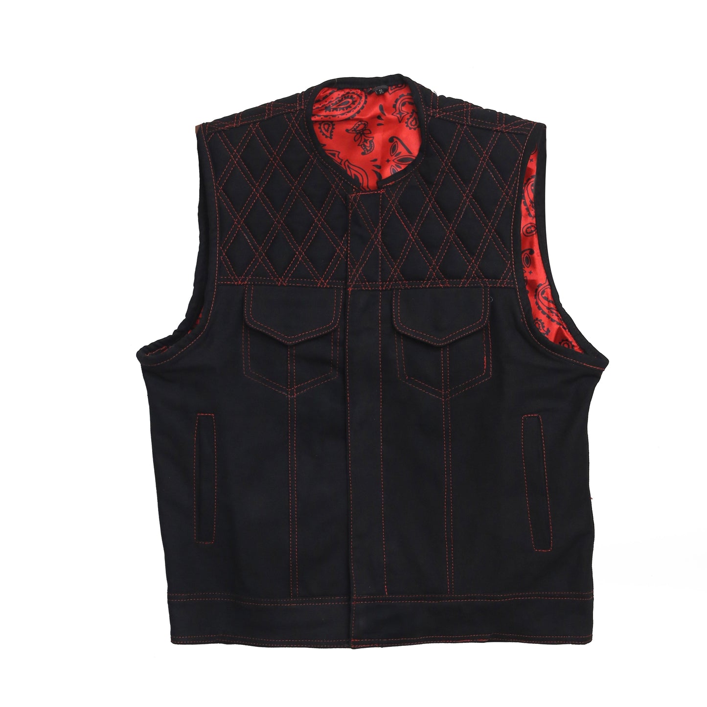 "Black and Red Soft leather Motorbike vest" Leathers Crafted
